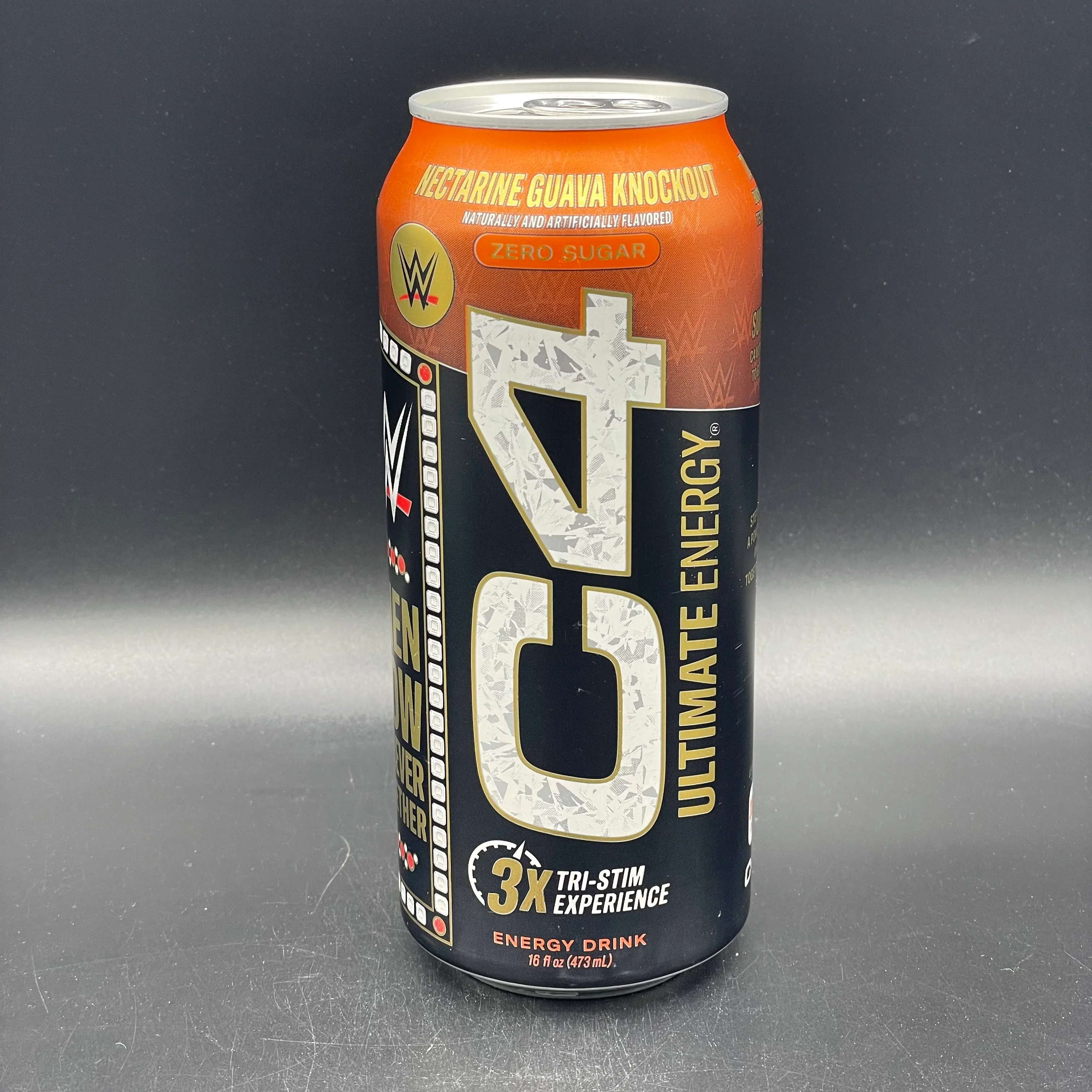 C4 ULTIMATE Energy - WWE Edition - Tri-Stim Experience, Carbonated Pre-Workout, Zero Sugar, Nectarine Guava Knockout Flavour, 473ml (USA)
